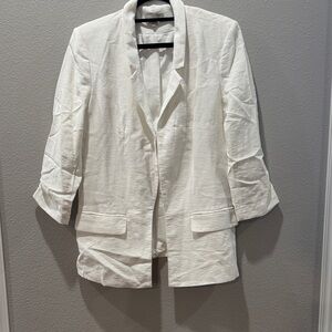 🤍 LOFT Elegant White Women’s Open Front Blazer w/ Button Sleeves – Size 10 🤍